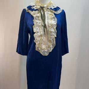 Chloe Blue Silk Dress W/ Ruffle Neckline 4